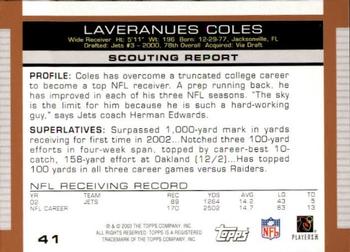 2003 Topps Draft Picks & Prospects #41 Laveranues Coles Back