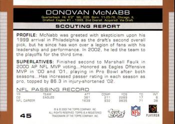 2003 Topps Draft Picks & Prospects #45 Donovan McNabb Back