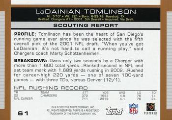 2003 Topps Draft Picks & Prospects #61 LaDainian Tomlinson Back