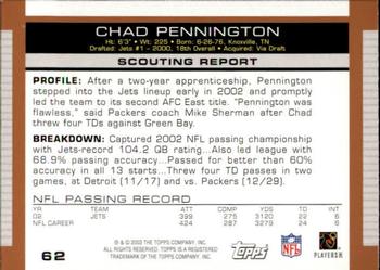 2003 Topps Draft Picks & Prospects #62 Chad Pennington Back