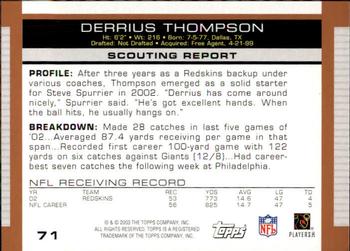 2003 Topps Draft Picks & Prospects #71 Derrius Thompson Back