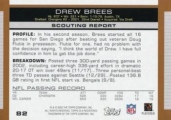 2003 Topps Draft Picks & Prospects #82 Drew Brees Back