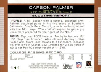 2003 Topps Draft Picks & Prospects #111 Carson Palmer Back