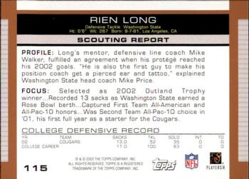 2003 Topps Draft Picks & Prospects #115 Rien Long Back
