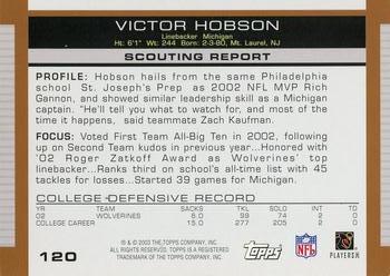2003 Topps Draft Picks & Prospects #120 Victor Hobson Back