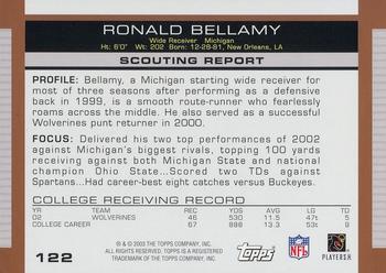 2003 Topps Draft Picks & Prospects #122 Ronald Bellamy Back