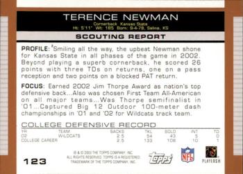 2003 Topps Draft Picks & Prospects #123 Terence Newman Back