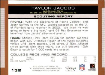 2003 Topps Draft Picks & Prospects #132 Taylor Jacobs Back