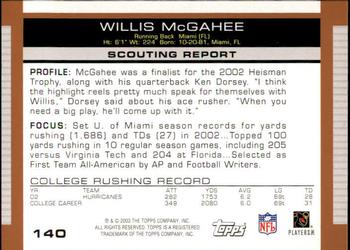 2003 Topps Draft Picks & Prospects #140 Willis McGahee Back