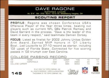 2003 Topps Draft Picks & Prospects #145 Dave Ragone Back