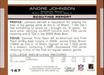 2003 Topps Draft Picks & Prospects #147 Andre Johnson Back