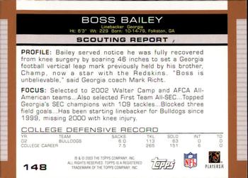 2003 Topps Draft Picks & Prospects #148 Boss Bailey Back