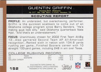 2003 Topps Draft Picks & Prospects #152 Quentin Griffin Back
