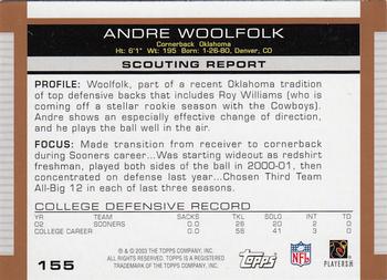 2003 Topps Draft Picks & Prospects #155 Andre Woolfolk Back