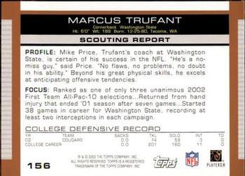 2003 Topps Draft Picks & Prospects #156 Marcus Trufant Back