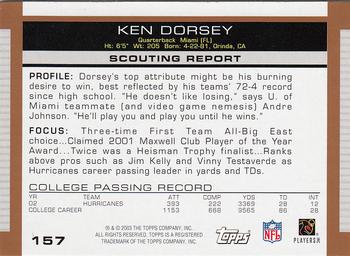 2003 Topps Draft Picks & Prospects #157 Ken Dorsey Back