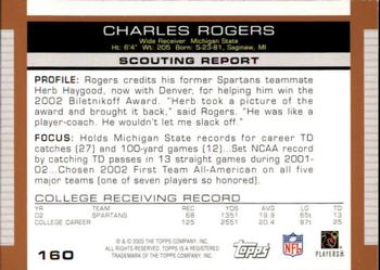 2003 Topps Draft Picks & Prospects #160 Charles Rogers Back
