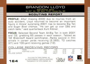 2003 Topps Draft Picks & Prospects #164 Brandon Lloyd Back