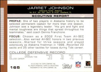 2003 Topps Draft Picks & Prospects #165 Jarret Johnson Back