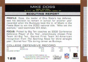 2003 Topps Draft Picks & Prospects #128 Mike Doss Back