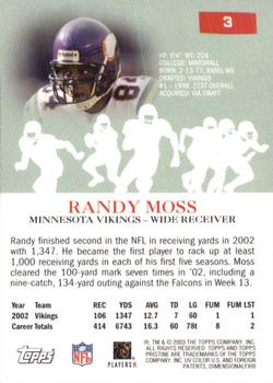 2003 Topps Pristine #3 Randy Moss Back