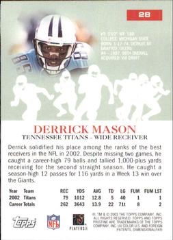 2003 Topps Pristine #28 Derrick Mason Back