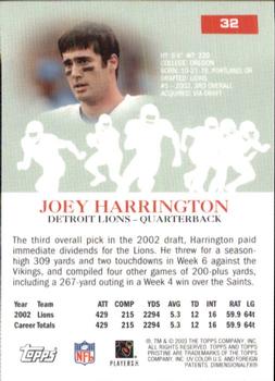 2003 Topps Pristine #32 Joey Harrington Back