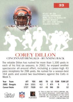 2003 Topps Pristine #33 Corey Dillon Back