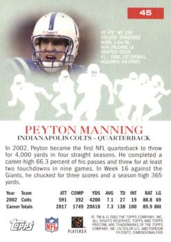 2003 Topps Pristine #45 Peyton Manning Back