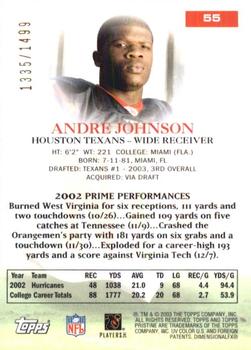 2003 Topps Pristine #55 Andre Johnson Back