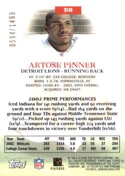 2003 Topps Pristine #58 Artose Pinner Back