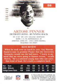 2003 Topps Pristine #59 Artose Pinner Back