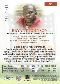 2003 Topps Pristine #61 Bryant Johnson Back