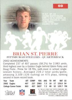 2003 Topps Pristine #69 Brian St. Pierre Back