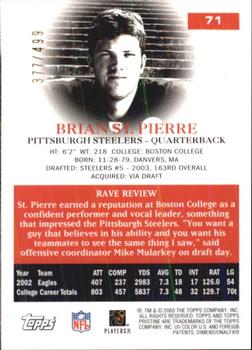 2003 Topps Pristine #71 Brian St. Pierre Back