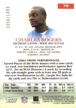 2003 Topps Pristine #79 Charles Rogers Back