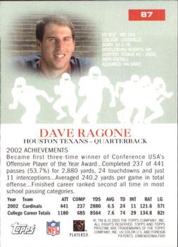 2003 Topps Pristine #87 Dave Ragone Back
