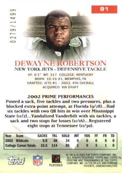2003 Topps Pristine #91 DeWayne Robertson Back