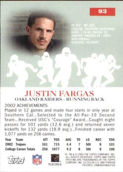 2003 Topps Pristine #93 Justin Fargas Back