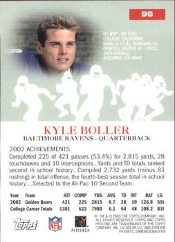 2003 Topps Pristine #96 Kyle Boller Back