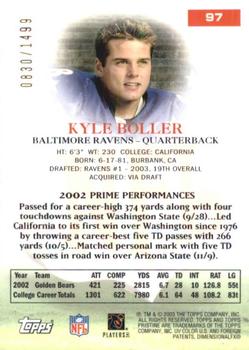 2003 Topps Pristine #97 Kyle Boller Back