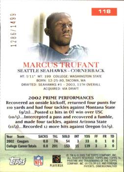 2003 Topps Pristine #118 Marcus Trufant Back