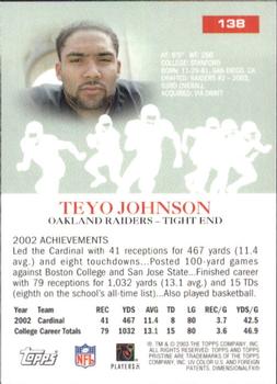 2003 Topps Pristine #138 Teyo Johnson Back