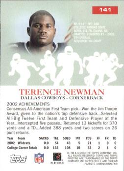 2003 Topps Pristine #141 Terence Newman Back