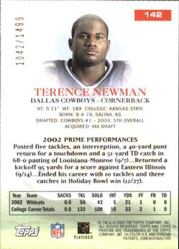 2003 Topps Pristine #142 Terence Newman Back