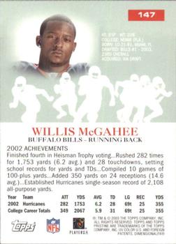 2003 Topps Pristine #147 Willis McGahee Back