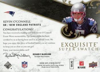 2008 Upper Deck Exquisite Collection - Super Swatch #SS-KO Kevin O'Connell Back