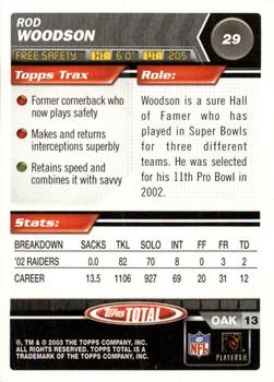 2003 Topps Total #29 Rod Woodson Back