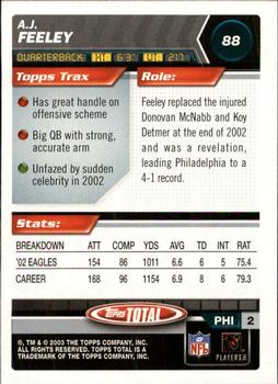 2003 Topps Total #88 A.J. Feeley Back