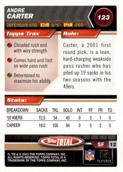 2003 Topps Total #123 Andre Carter Back